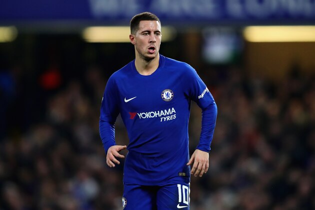 LONDON, ENGLAND - JANUARY 10:  Eden Hazard of Chelsea looks on during the Carabao Cup Semi-Final First Leg match between Chelsea and Arsenal at Stamford Bridge on January 10, 2018 in London, England.  (Photo by Chris Brunskill Ltd/Getty Images)