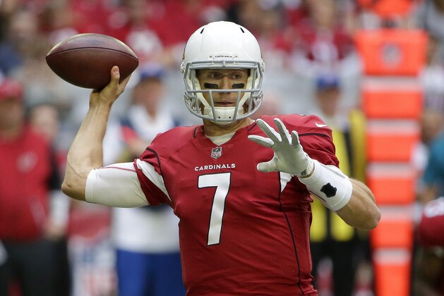 Arizona Cardinals quarterback Blaine Gabbert throws a pass against the Tennessee Titans during the first half of an NFL football game, Sunday, Dec.10, 2017, in Glendale, Ariz. (AP Photo/Rick Scuteri)