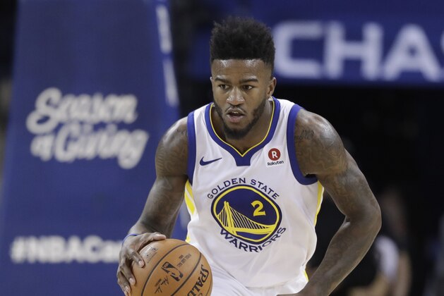Golden State Warriors' Jordan Bell (2) during the second half of an NBA basketball game against the Dallas Mavericks Thursday, Dec. 14, 2017, in Oakland, Calif. (AP Photo/Marcio Jose Sanchez)