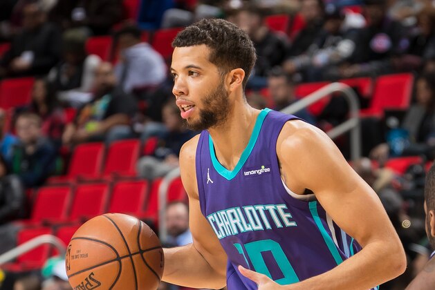 DETROIT, MI - JANUARY 15: Michael Carter-Williams #10 of the Charlotte Hornets moves the ball up court against the Detroit Pistons during the an NBA game at Little Caesars Arena on January 15, 2018 in Detroit, Michigan. NOTE TO USER: User expressly acknowledges and agrees that, by downloading and or using this photograph, User is consenting to the terms and conditions of the Getty Images License Agreement.  The Hornets defeated the Pistons 118 -107. (Photo by Dave Reginek/Getty Images)