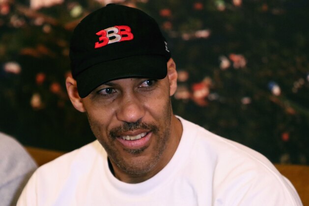 Los Angeles entrepreneur LaVar Ball addresses a press conference in Prienai, Lithuania, where his sons LaMelo Ball, LiAngelo Ball will play for the Vytautas club on January 5, 2018.
Basketball-crazed Lithuania welcomed LiAngelo and LaMelo Ball, the two youngest sons of flamboyant Los Angeles entrepreneur LaVar Ball who recently made headlines due to a feud with US President Donald Trump. / AFP PHOTO / Petras Malukas        (Photo credit should read PETRAS MALUKAS/AFP/Getty Images)