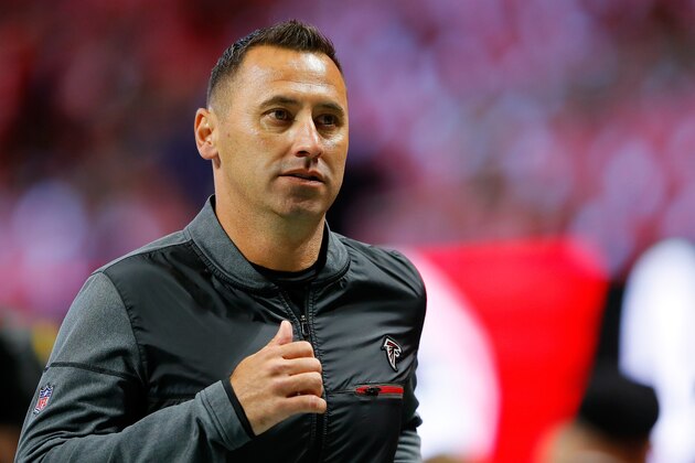 ATLANTA, GA - OCTOBER 01: Offensive Coordinator Steve Sarkisian of the Atlanta Falcons on the field prior to the game against the Buffalo Bills at Mercedes-Benz Stadium on October 1, 2017 in Atlanta, Georgia. (Photo by Kevin C.  Cox/Getty Images)