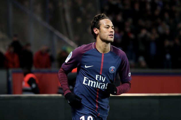 PARIS, FRANCE - JANUARY 17:  Neymar Jr
of Paris Saint-Germain celebrates his fourth goal during the Ligue 1 match between Paris Saint-Germain and Dijon FCO at Parc des Princes on January 17, 2018 in Paris.  (Photo by Xavier Laine/Getty Images )