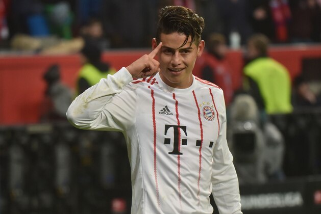 LEVERKUSEN, GERMANY - JANUARY 12: James Rodriguez of Muenchen celebrates after scoring his team`s third goal during the Bundesliga match between Bayer 04 Leverkusen and FC Bayern Muenchen at BayArena on January 12, 2018 in Leverkusen, Germany. (Photo by TF-Images/TF-Images via Getty Images) LEVERKUSEN, GERMANY - JANUARY 12: James Rodriguez of Muenchen celebrates after scoring his team`s third goal during the Bundesliga match between Bayer 04 Leverkusen and FC Bayern Muenchen at BayArena on January 12, 2018 in Leverkusen, Germany. (Photo by TF-Images/TF-Images via Getty Images)