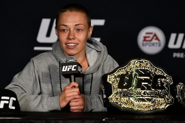 NEW YORK, NY - NOVEMBER 04:  Rose Namajunas speaks to the media during the UFC 217 post fight press conference event inside Madison Square Garden on November 4, 2017 in New York City. (Photo by Jeff Bottari/Zuffa LLC/Zuffa LLC via Getty Images)