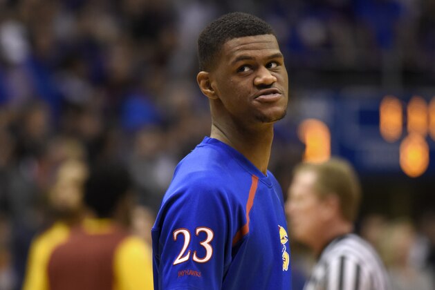LAWRENCE, KS - JANUARY 9: Billy Preston #23 of the Kansas Jayhawks watches teammates warm up prior to a game against the Iowa State Cyclones at Allen Fieldhouse on January 9, 2018 in Lawrence, Kansas. (Photo by Ed Zurga/Getty Images)
