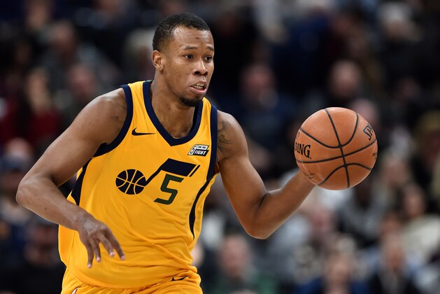 SALT LAKE CITY, UT - JANUARY 15: Rodney Hood #5 of the Utah Jazz brings the ball up court in the second half of a game against the Indiana Pacers at Vivint Smart Home Arena on January 15, 2018 in Salt Lake City, Utah. The Indiana Pacers won 109-94. NOTE TO USER: User expressly acknowledges and agrees that, by downloading and or using this photograph, User is consenting to the terms and conditions of the Getty Images License Agreement. (Photo by Gene Sweeney Jr./Getty Images)