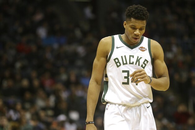 Milwaukee Bucks' Giannis Antetokounmpo during an NBA basketball game against the Miami Heat Wednesday, Jan. 17, 2018, in Milwaukee. (AP Photo/Aaron Gash)