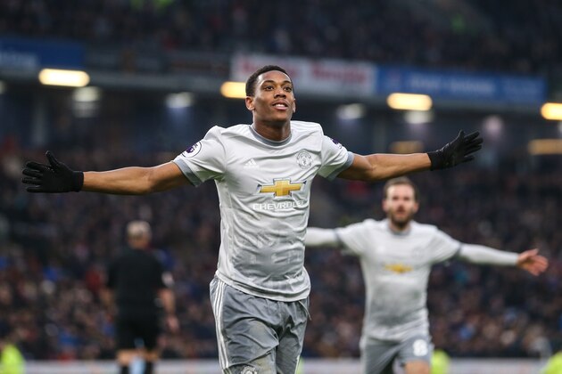 BURNLEY, ENGLAND - JANUARY 20: Anthony Martial of Manchester United celebrates after scoring a goal to make it 0-1 during the Premier League match between Burnley and Manchester United at Turf Moor on January 20, 2018 in Burnley, England. (Photo by Robbie Jay Barratt - AMA/Getty Images)
