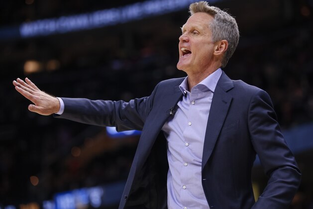 CLEVELAND, OH - JANUARY 15: Steve Kerr of the Golden State Warriors is seen during the game against the Cleveland Cavaliers at Quicken Loans Arena on January 15, 2018 in Cleveland, Ohio. NOTE TO USER: User expressly acknowledges and agrees that, by downloading and or using this photograph, User is consenting to the terms and conditions of the Getty Images License Agreement.(Photo by Michael Hickey/Getty Images)