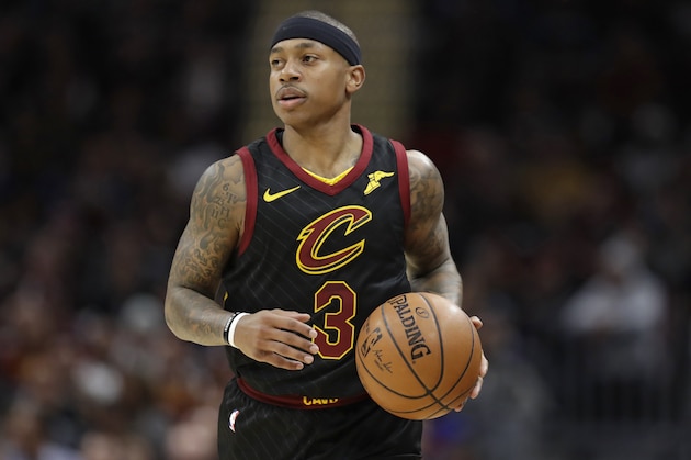Cleveland Cavaliers' Isaiah Thomas drives against the Golden State Warriors in the first half of an NBA basketball game, Monday, Jan. 15, 2018, in Cleveland. (AP Photo/Tony Dejak)