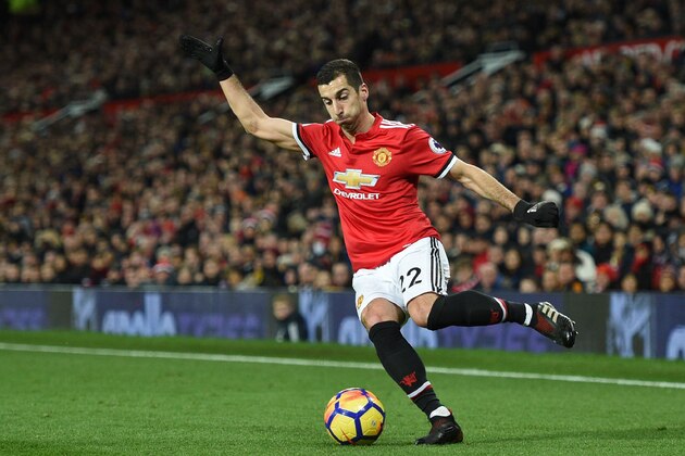 Manchester United's Armenian midfielder Henrikh Mkhitaryan controls the ball during the English Premier League football match between Manchester United and Southampton at Old Trafford in Manchester, north west England, on December 30, 2017. / AFP PHOTO / Oli SCARFF / RESTRICTED TO EDITORIAL USE. No use with unauthorized audio, video, data, fixture lists, club/league logos or 'live' services. Online in-match use limited to 75 images, no video emulation. No use in betting, games or single club/league/player publications.  /         (Photo credit should read OLI SCARFF/AFP/Getty Images)