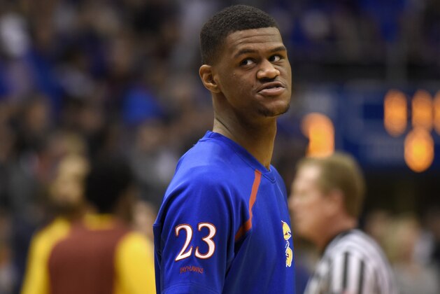 LAWRENCE, KS - JANUARY 9: Billy Preston #23 of the Kansas Jayhawks watches teammates warm up prior to a game against the Iowa State Cyclones at Allen Fieldhouse on January 9, 2018 in Lawrence, Kansas. (Photo by Ed Zurga/Getty Images)