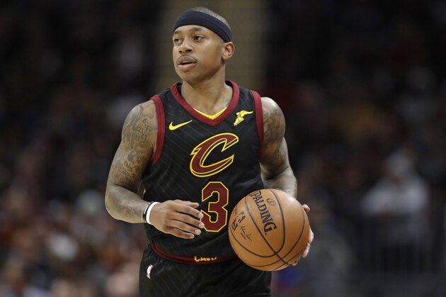 Cleveland Cavaliers' Isaiah Thomas drives against the Golden State Warriors in the first half of an NBA basketball game, Monday, Jan. 15, 2018, in Cleveland. (AP Photo/Tony Dejak)