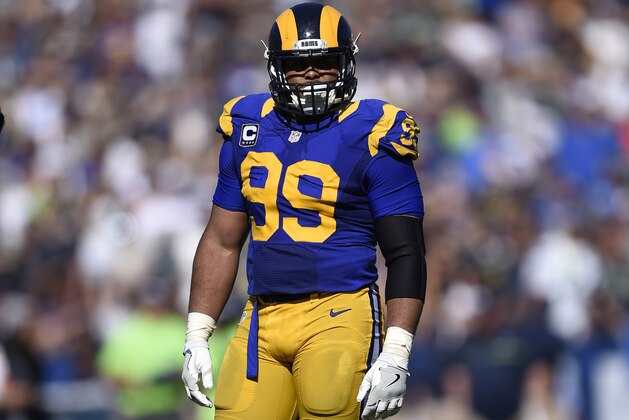 Los Angeles Rams defensive tackle Aaron Donald (99) in action during the second half of an NFL football game against the Seattle Seahawks at the Los Angeles Memorial Coliseum, Sunday, Sept. 18, 2016, in Los Angeles. (AP Photo/Kelvin Kuo)