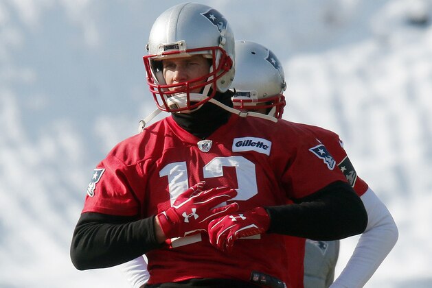 New England Patriots quarterback Tom Brady warms up during an NFL football practice, Friday, Jan. 19, 2018, in Foxborough, Mass. The Patriots host the Jacksonville Jaguars in the AFC championship on Sunday in Foxborough.(AP Photo/Bill Sikes) New England Patriots quarterback Tom Brady warms up during an NFL football practice, Friday, Jan. 19, 2018, in Foxborough, Mass. The Patriots host the Jacksonville Jaguars in the AFC championship on Sunday in Foxborough.(AP Photo/Bill Sikes)