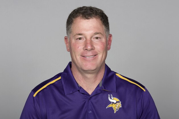 FILE - This is a 2016 file photo showing Pat Shurmur of the Minnesota Vikings NFL football team. Vikings offensive coordinator Norv Turner has resigned. He’s been replaced on an interim basis by Pat Shurmur. The Vikings announced the news on Wednesday, Nov. 2, 2016, two days after their second consecutive defeat.  (AP Photo)