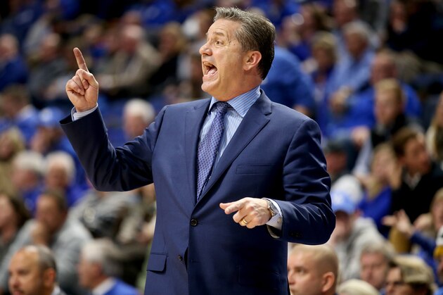 LEXINGTON, KY - JANUARY 20:  John Calipari the head coach of the Kentucky Wildcats gives instructions to his team against the Florida Gators during the game at Rupp Arena on January 20, 2018 in Lexington, Kentucky.  (Photo by Andy Lyons/Getty Images)