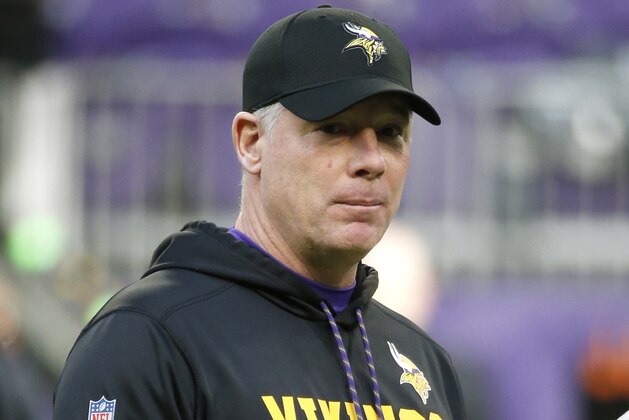 FILE - In this Dec. 31, 2017, file photo, Minnesota Vikings offensive coordinator Pat Shurmur stands on the field before an NFL football game against the Chicago Bears, in Minneapolis. One of the reasons the Vikings have blossomed into a Super Bowl contender this season is the influence of offensive coordinator Pat Shurmur, who has become a hot candidate for several open head coach vacancies around the league. (AP Photo/Bruce Kluckhohn, File) FILE - In this Dec. 31, 2017, file photo, Minnesota Vikings offensive coordinator Pat Shurmur stands on the field before an NFL football game against the Chicago Bears, in Minneapolis. One of the reasons the Vikings have blossomed into a Super Bowl contender this season is the influence of offensive coordinator Pat Shurmur, who has become a hot candidate for several open head coach vacancies around the league. (AP Photo/Bruce Kluckhohn, File)