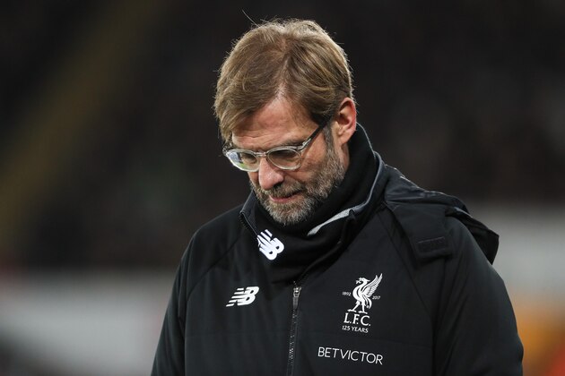 SWANSEA, WALES - JANUARY 22: Jurgen Klopp manager / head coach of Liverpool looks dejected during the Premier League match between Swansea City and Liverpool at Liberty Stadium on January 22, 2018 in Swansea, Wales. (Photo by Matthew Ashton - AMA/Getty Images)