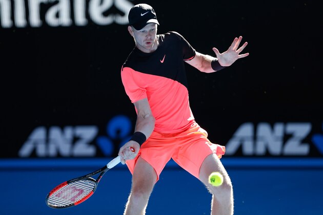 MELBOURNE, AUSTRALIA - JANUARY 23: Kyle Edmund of Great Britain plays a forehand in his quarter-final match against Grigor Dimitrov of Bulgaria on day nine of the 2018 Australian Open at Melbourne Park on January 23, 2018 in Melbourne, Australia. (Photo by Paul Rovere/Getty Images) MELBOURNE, AUSTRALIA - JANUARY 23: Kyle Edmund of Great Britain plays a forehand in his quarter-final match against Grigor Dimitrov of Bulgaria on day nine of the 2018 Australian Open at Melbourne Park on January 23, 2018 in Melbourne, Australia. (Photo by Paul Rovere/Getty Images)