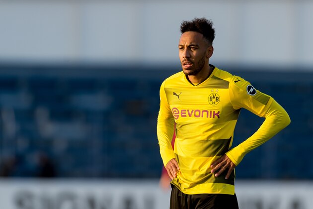 MARBELLA, SPAIN - JANUARY 08: Auba, Pierre-Emerick Aubameyang of Dortmund looks on during the Friendly match between Borussia Dortmund and SV Zulte Waregem at Estadio Municipal de Marbella on January 08, 2018 in Marbella, Spain. (Photo by TF-Images/TF-Images via Getty Images)