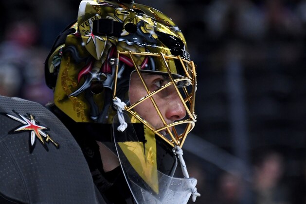 LAS VEGAS, NV - JANUARY 07:  Marc-Andre Fleury #29 of the Vegas Golden Knights warms up before a game against the New York Rangers at T-Mobile Arena on January 7, 2018 in Las Vegas, Nevada. The Golden Knights won 2-1.  (Photo by Ethan Miller/Getty Images)
