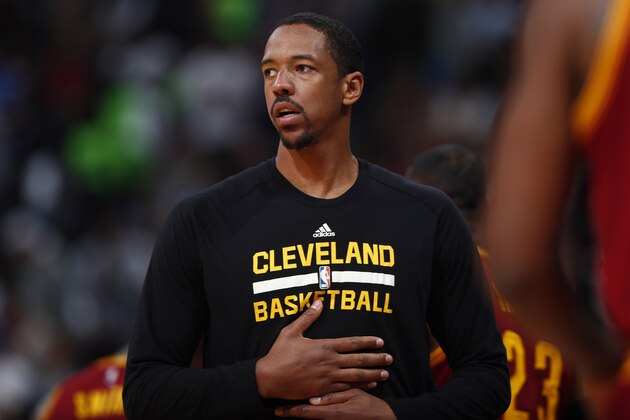 Cleveland Cavaliers forward Channing Frye (8) in the first half of an NBA basketball game Wednesday, March 22, 2017, in Denver. (AP Photo/David Zalubowski)