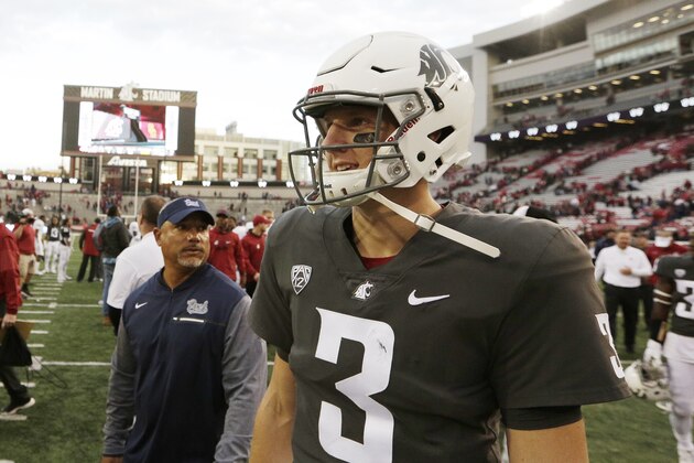 Washington State quarterback Tyler Hilinski (3) walks on the field after an NCAA college football game against Nevada in Pullman, Wash., Saturday, Sept. 23, 2017. (AP Photo/Young Kwak)