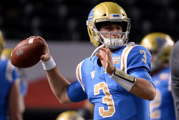 PHOENIX, AZ - DECEMBER 26:  Quarterback Josh Rosen #3 of the UCLA Bruins throws the football prior to the Cactus Bowl against Kansas State Wildcats at Chase Field on December 26, 2017 in Phoenix, Arizona. The Kansas State Wildcats won 35-17.  (Photo by Jennifer Stewart/Getty Images)