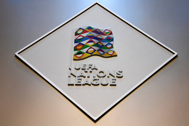 The logo of the UEFA Nations League draw is seen ahead of the competition's draw at the headquarters of the European football organisation in Lausanne, on January 24, 2018. / AFP PHOTO / Philippe DESMAZES        (Photo credit should read PHILIPPE DESMAZES/AFP/Getty Images)