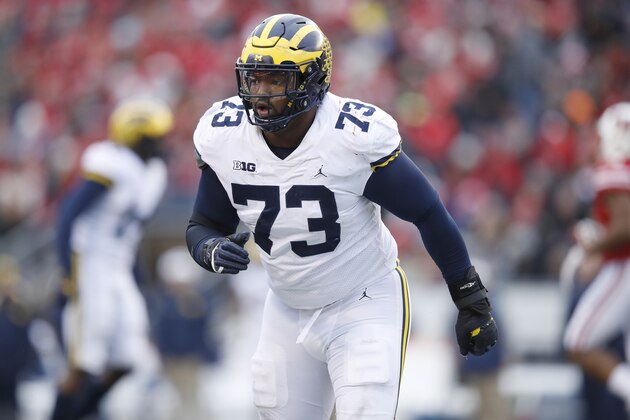 MADISON, WI - NOVEMBER 18: Maurice Hurst #73 of the Michigan Wolverines in action during a game against the Wisconsin Badgers at Camp Randall Stadium on November 18, 2017 in Madison, Wisconsin. Wisconsin won 24-10. (Photo by Joe Robbins/Getty Images)