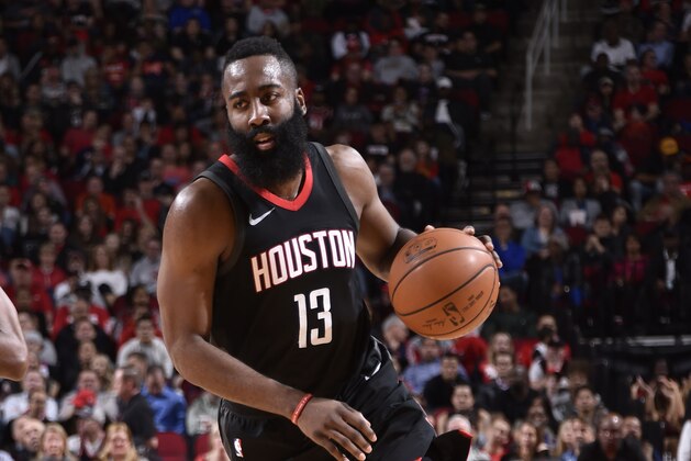 HOUSTON, TX - JANUARY 22:  James Harden #13 of the Houston Rockets handles the ball against the Miami Heat  on January 22, 2018 at the Toyota Center in Houston, Texas. NOTE TO USER: User expressly acknowledges and agrees that, by downloading and or using this photograph, User is consenting to the terms and conditions of the Getty Images License Agreement. Mandatory Copyright Notice: Copyright 2018 NBAE (Photo by Bill Baptist/NBAE via Getty Images)
