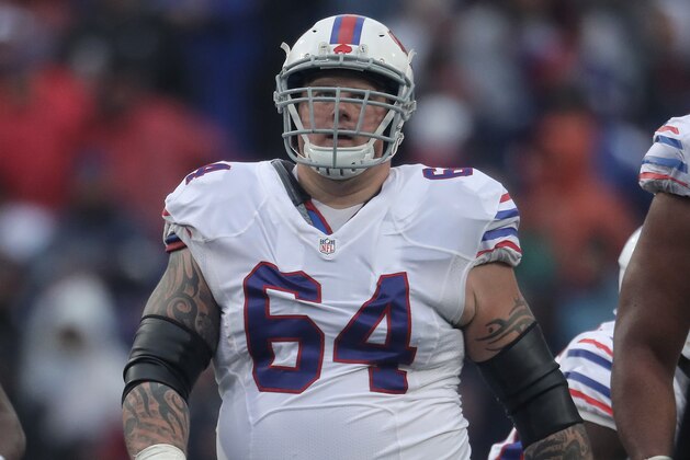 BUFFALO, NY - OCTOBER 29: Richie Incognito #64 of the Buffalo Bills during NFL game action against the Oakland Raiders at New Era Field on October 29, 2017 in Buffalo, New York. (Photo by Tom Szczerbowski/Getty Images)