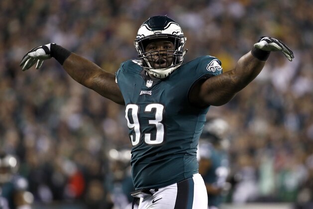 Philadelphia Eagles' Timmy Jernigan reacts after stopping the Minnesota Vikings on a third down play during the first half of the NFL football NFC championship game Sunday, Jan. 21, 2018, in Philadelphia. (AP Photo/Patrick Semansky)