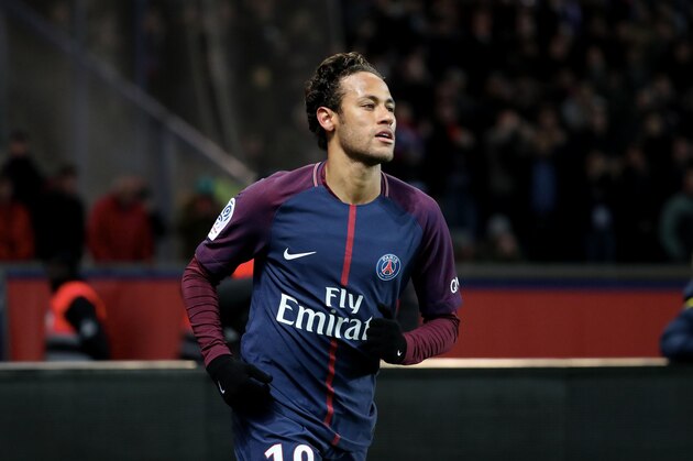 PARIS, FRANCE - JANUARY 17:  Neymar Jr
of Paris Saint-Germain celebrates his fourth goal during the Ligue 1 match between Paris Saint-Germain and Dijon FCO at Parc des Princes on January 17, 2018 in Paris.  (Photo by Xavier Laine/Getty Images )