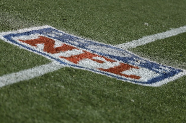 The NFL logo is seen mid field prior to an NFL football game between the New York Jets and the Denver Broncos, Sunday, Dec. 10, 2017, in Denver (AP Photo/Jack Dempsey)