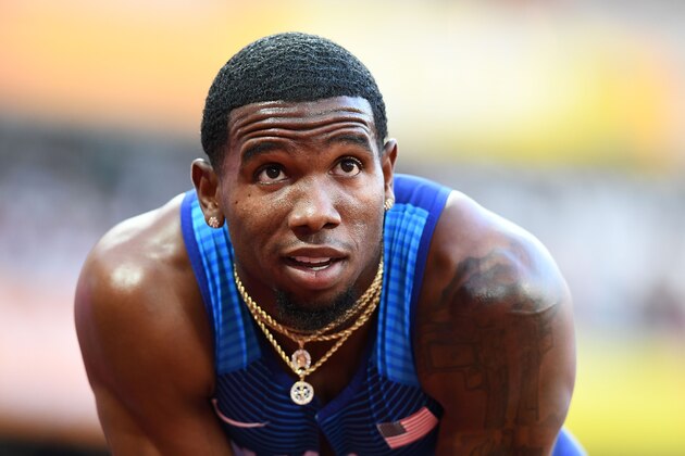 US athlete Gil Roberts reacts after the semi-finals of the men's 400m athletics event at the 2017 IAAF World Championships at the London Stadium in London on August 6, 2017.  / AFP PHOTO / Jewel SAMAD        (Photo credit should read JEWEL SAMAD/AFP/Getty Images)