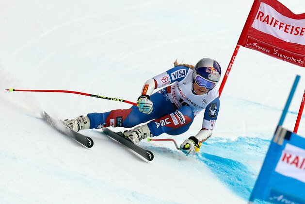Lindsey Vonn of the U.S. competes during the downhill Ladies combined FIS Alpine Skiing World Cup in Lenzerheide on January 26, 2018.   / AFP PHOTO / Ruben SPRICH        (Photo credit should read RUBEN SPRICH/AFP/Getty Images)
