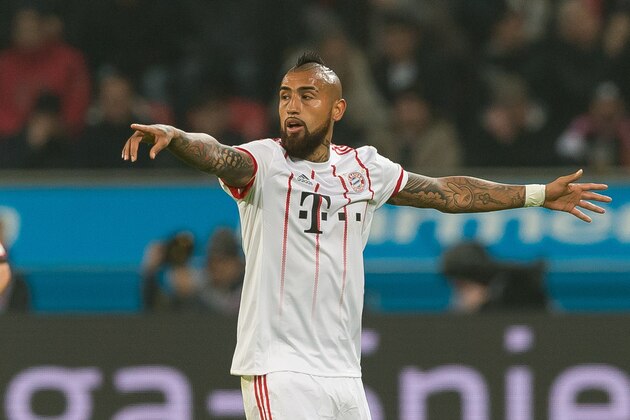 LEVERKUSEN, GERMANY - JANUARY 12: Arturo Vidal of Muenchen gestures during the Bundesliga match between Bayer 04 Leverkusen and FC Bayern Muenchen at BayArena on January 12, 2018 in Leverkusen, Germany. (Photo by TF-Images/TF-Images via Getty Images)
