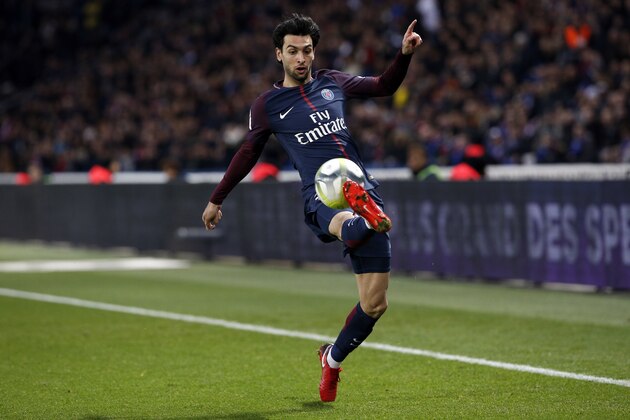 PSG's Javier Pastore controls the ball during his French League One soccer match between Paris-Saint-Germain and Nantes, at the Parc des Princes stadium in Paris, France, Saturday, Nov. 18, 2017. (AP Photo/Thibault Camus)
