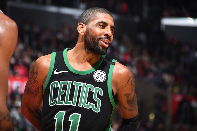 LOS ANGELES, CA - JANUARY 24:  A portrait of Kyrie Irving #11 of the Boston Celtics during the game against the LA Clippers on January 24, 2018 at STAPLES Center in Los Angeles, California. NOTE TO USER: User expressly acknowledges and agrees that, by downloading and/or using this Photograph, user is consenting to the terms and conditions of the Getty Images License Agreement. Mandatory Copyright Notice: Copyright 2018 NBAE (Photo by Andrew D. Bernstein/NBAE via Getty Images)