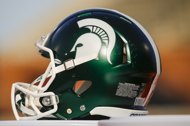 CHAMPAIGN, IL - NOVEMBER 05: A Michigan State Spartans helmet is seen during the game against the Illinois Fighting Illini at Memorial Stadium on November 5, 2016 in Champaign, Illinois. (Photo by Michael Hickey/Getty Images)