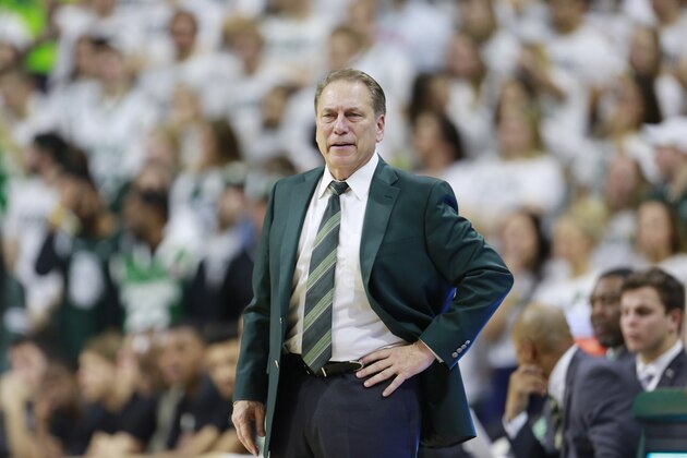 EAST LANSING, MI - JANUARY 13: Head coach Tom Izzo of the Michigan State Spartans looks on during a game against the Michigan Wolverines at Breslin Center on January 13, 2018 in East Lansing, Michigan. (Photo by Rey Del Rio/Getty Images)