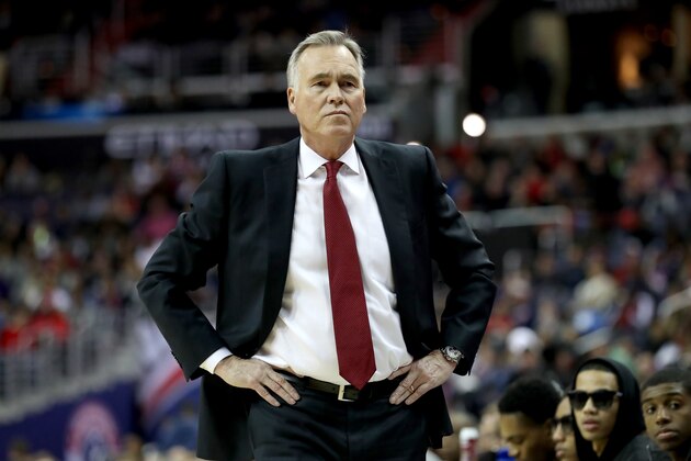 WASHINGTON, DC - DECEMBER 29: Head coach Mike D'Antoni of the Houston Rockets looks on against the Washington Wizards at Capital One Arena on December 29, 2017 in Washington, DC. NOTE TO USER: User expressly acknowledges and agrees that, by downloading and or using this photograph, User is consenting to the terms and conditions of the Getty Images License Agreement. (Photo by Rob Carr/Getty Images)