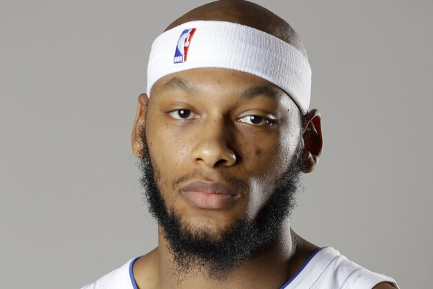 This image shows Orlando Magic's Adreian Payne, Monday, Sept. 25, 2017, in Orlando, Fla. This photo represents the teams roster as of Sept. 25, 2017. (AP Photo/John Raoux)