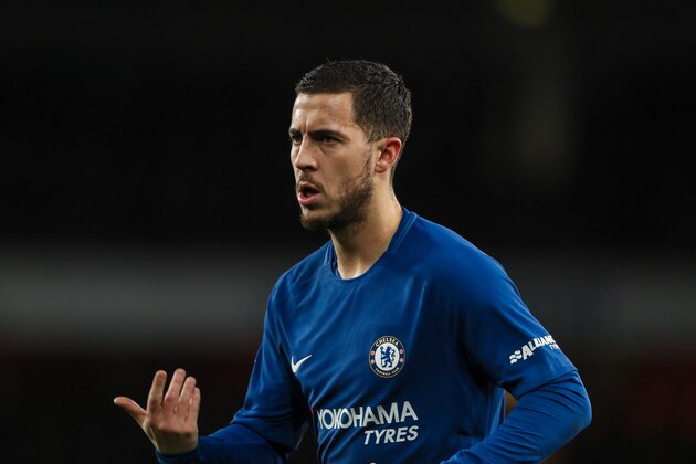 LONDON, ENGLAND - JANUARY 24: Eden Hazard of Chelsea during the Carabao Cup Semi-Final Second Leg match between Arsenal and Chelsea at The Emirates Stadium on January 24, 2018 in London, England. (Photo by Matthew Ashton - AMA/Getty Images)