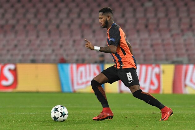 Shakhtar Donetsk's Brazilian midfielder Fred controls the ball during the UEFA Champions League Group F football match Napoli vs Shakhtar Donetsk on November 21, 2017 at the San Paolo stadium in Naples.  / AFP PHOTO / Andreas SOLARO        (Photo credit should read ANDREAS SOLARO/AFP/Getty Images)