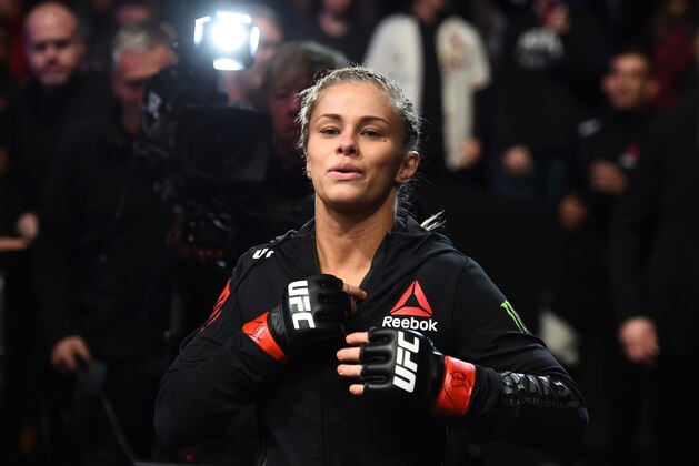 ST. LOUIS, MO - JANUARY 14:  Paige VanZant prepares to enter the Octagon before facing Jessica-Rose Clark of Australia in their women's flyweight bout during the UFC Fight Night event inside the Scottrade Center on January 14, 2018 in St. Louis, Missouri. (Photo by Josh Hedges/Zuffa LLC/Zuffa LLC via Getty Images)