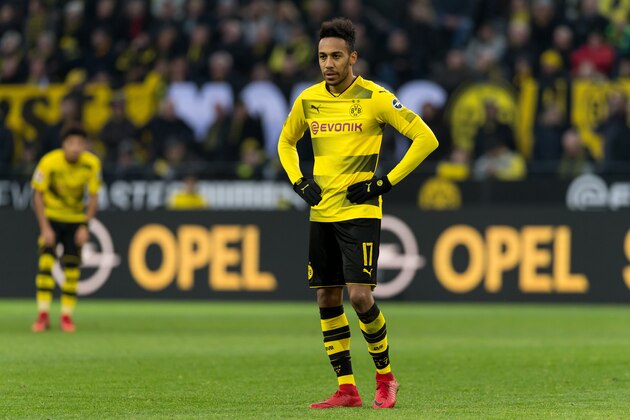 DORTMUND, GERMANY - JANUARY 27: Pierre-Emerick Aubameyang of Dortmund looks on during the Bundesliga match between Borussia Dortmund and Sport-Club Freiburg at Signal Iduna Park on January 27, 2018 in Dortmund, Germany. (Photo by TF-Images/TF-Images via Getty Images)